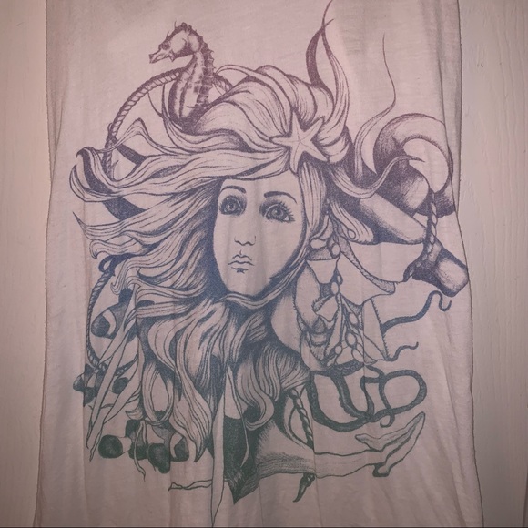 Bay Island Watercolor Nautical Mermaid White Tank Top Shirt Size Medium - Picture 2 of 4